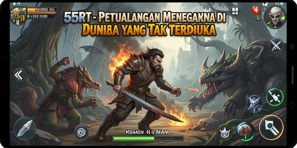 Tampilan gameplay 55RT dengan aksi petualangan yang seru dan menegangkan.