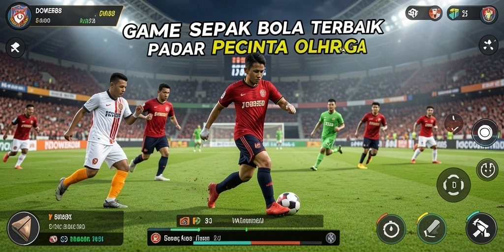 Screenshot gameplay DOWER88 dengan aksi sepak bola yang mendebarkan.