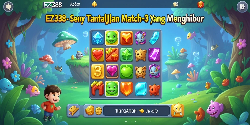 Tangkapan layar gameplay EZ338 dengan kombinasi Match-3 yang menarik.