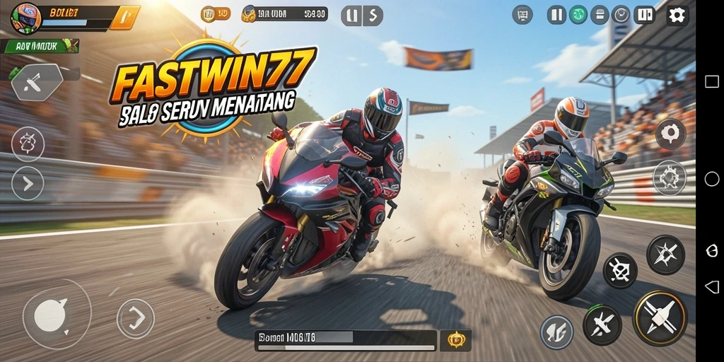 Gameplay balap motor yang mendebarkan dengan trek menantang di FASTWIN77.