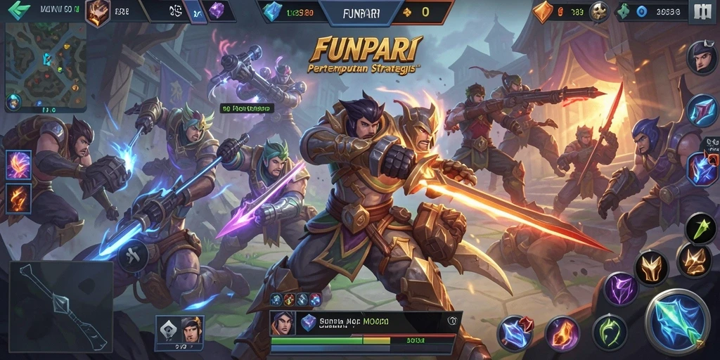 Tampilan dinamis dan aksi seru dalam gameplay MOBA FUNPARI.