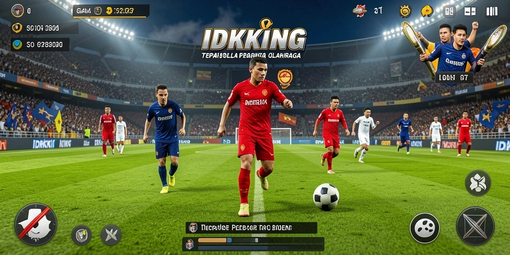 Tampilan gameplay IDRKING yang menampilkan aksi sepak bola seru.