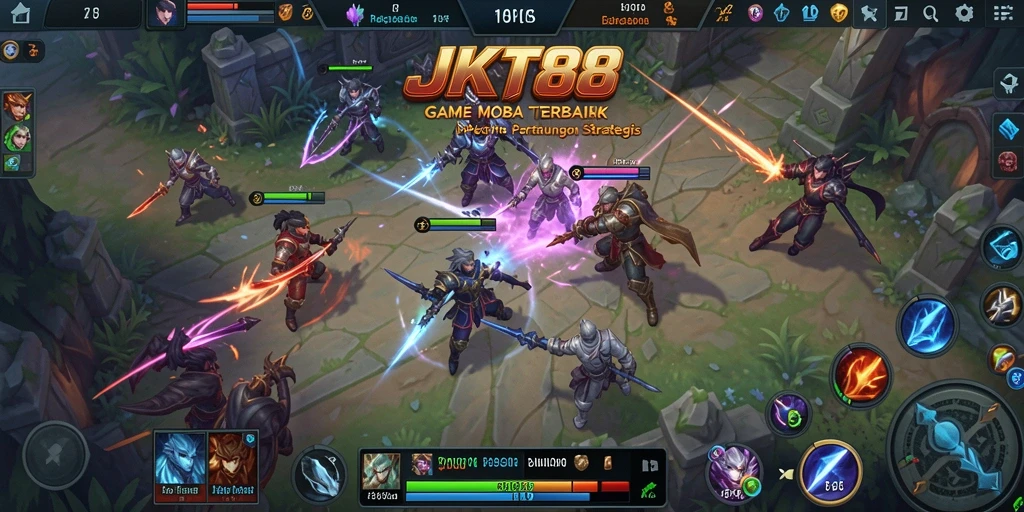 Screenshot gameplay JKT88 menampilkan pertempuran seru antara dua tim.