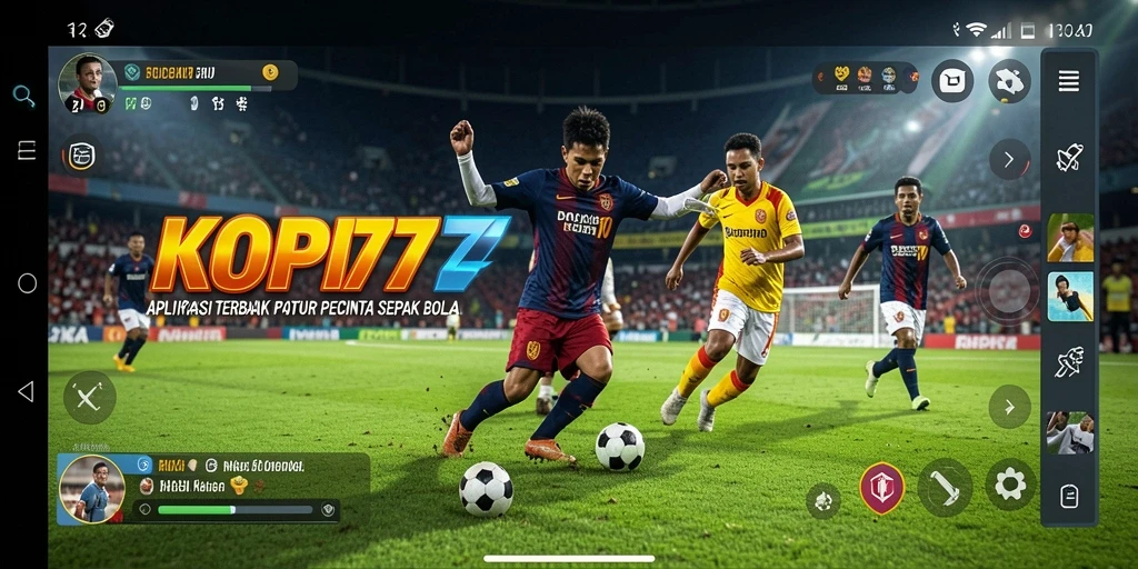 Screenshot gameplay KOPI77 menampilkan aksi seru di lapangan sepak bola.