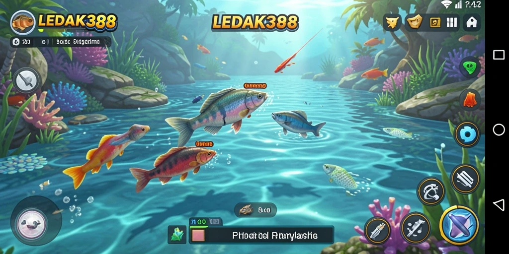Tampilan gameplay LEDAK388 yang menarik saat memancing ikan.