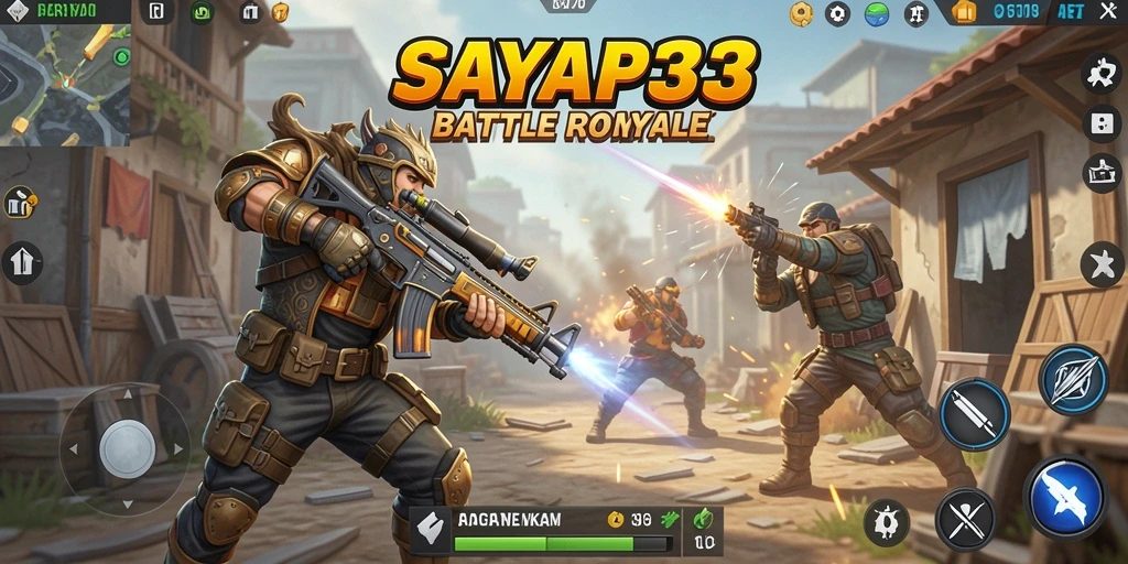 Screenshot SAYAP33 menampilkan aksi mendebarkan di arena Battle Royale.